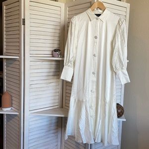 silk shirt dress, long sleeve, white